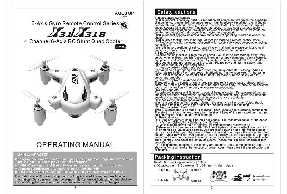 SY X31 Foldable Arm Headless Mode 2.4G 4CH Mini RC Quadcopter RTF - Black