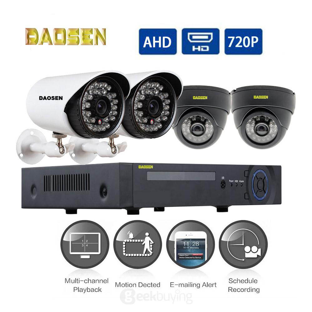 A4M100WC1D0 4CH 720P AHD HD Security Camera System with 4 Indoor/ Outdoor Night Vision Security Cameras