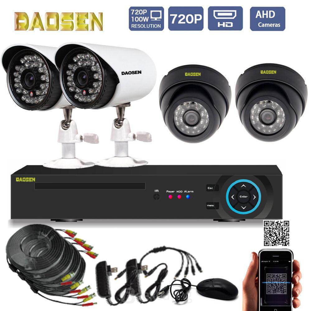 A4M100WC1D0 4CH 720P AHD HD Security Camera System with 4 Indoor/ Outdoor Night Vision Security Cameras