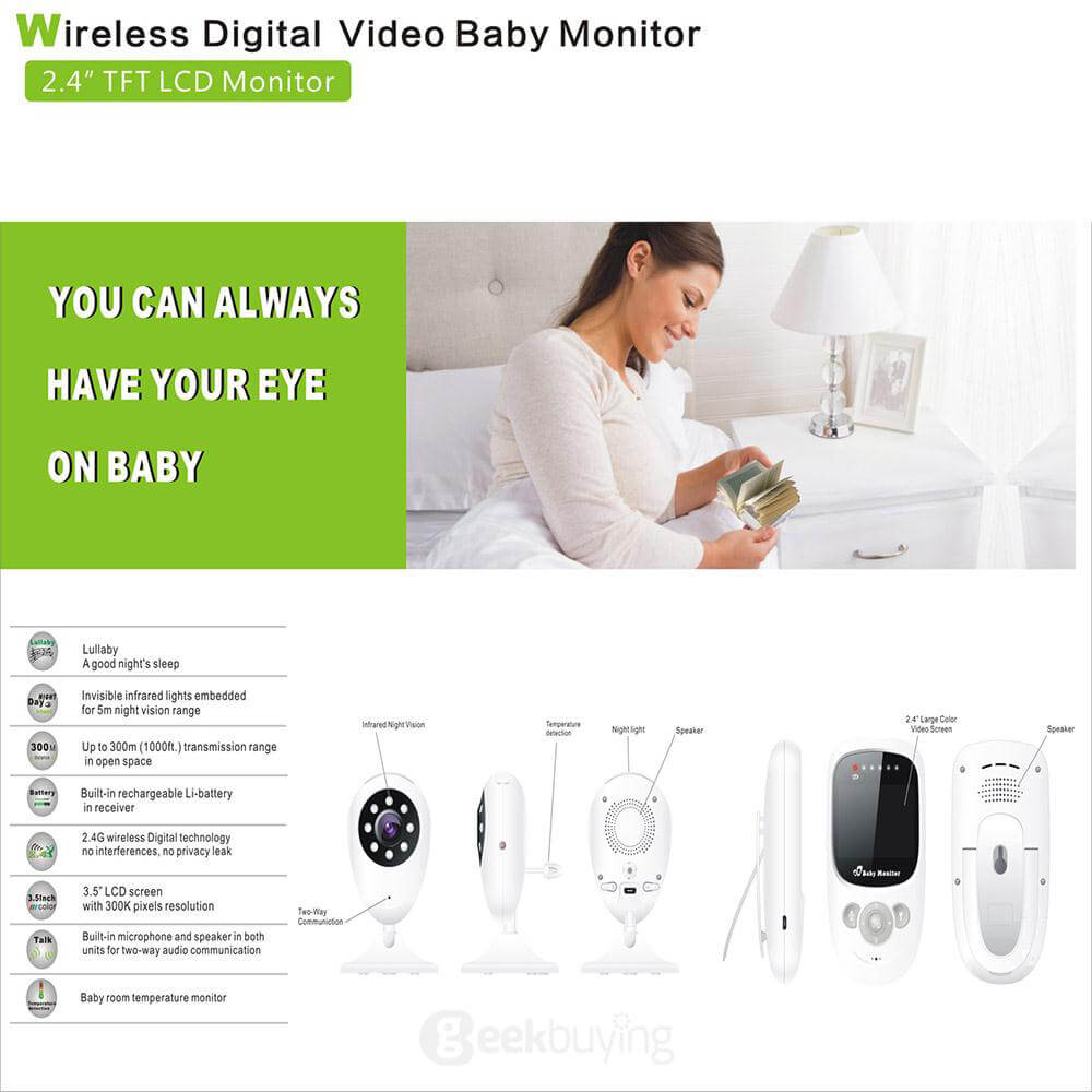 J01 2.4Ghz Wireless Digital Video Baby Care Monitor Night Vision 2
