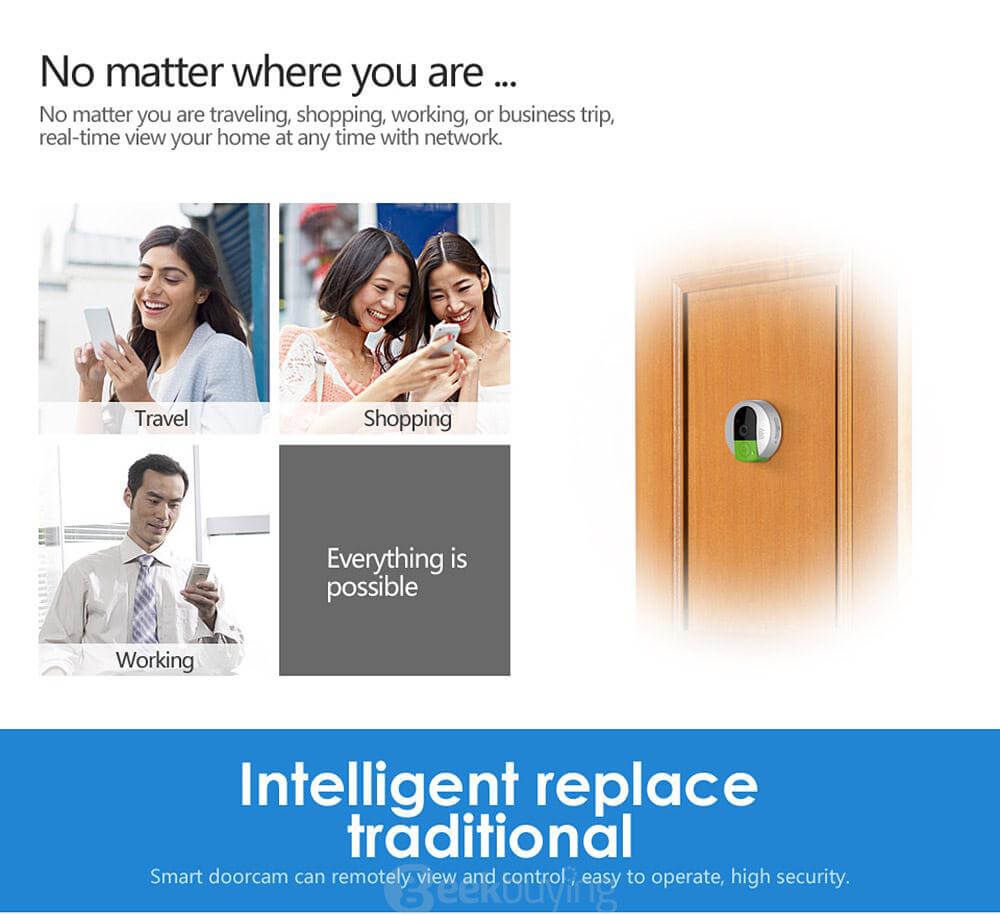 VStarcam C7895WIP 720P HD WiFi IP Camera Wireless Door Bell support SD Card Video Door Phone Recorder - Gray