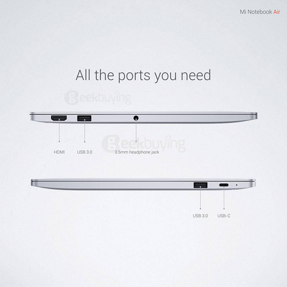 Xiaomi Mi Notebook Air 13.3 inch Laptop Intel Core i5-6200U Dual Core 2.7GHz Windows 10 Home 8GB RAM 256GB SATA SSD FHD 1920*1080 Bluetooth 4.1 WiFi Backlight Keyboard - Silver