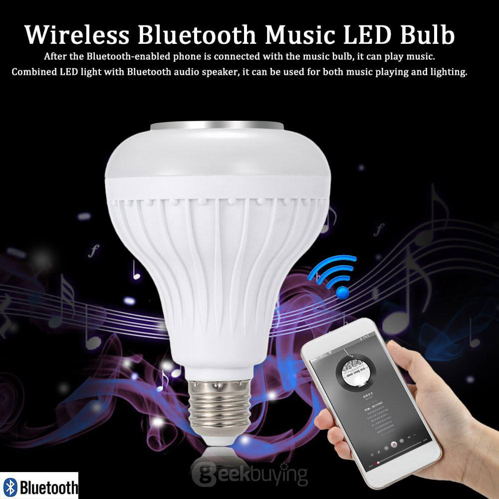 TS-D02 Wireless Bluetooth Speaker LED Bulb 6W E27 RGBW Music Audio Playing Light Lamp with IR Remote Control for Android iOS - White