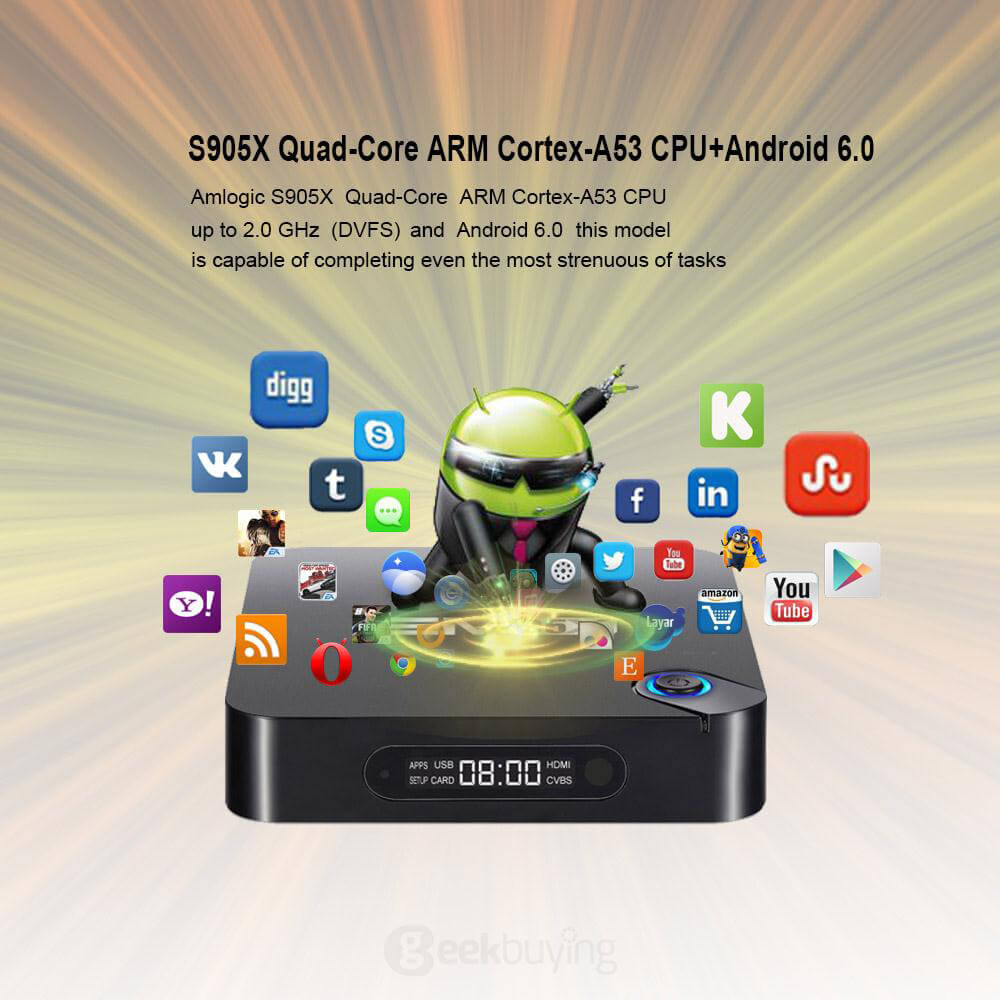 Bundle EM95X Amlogic S905X Android 6.0 Marshmallow TV BOX 1G/8G WIFI Bluetooth KODI LED Display + Rii i8+ Hebrew Israel Air Mouse Black