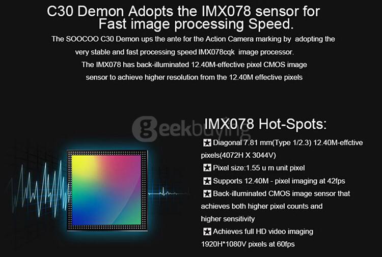 Original SOOCOO C30 WiFi 170 Degree 4K Ultra HD Action Camera Novatek 96660 Sprots Camera - Black