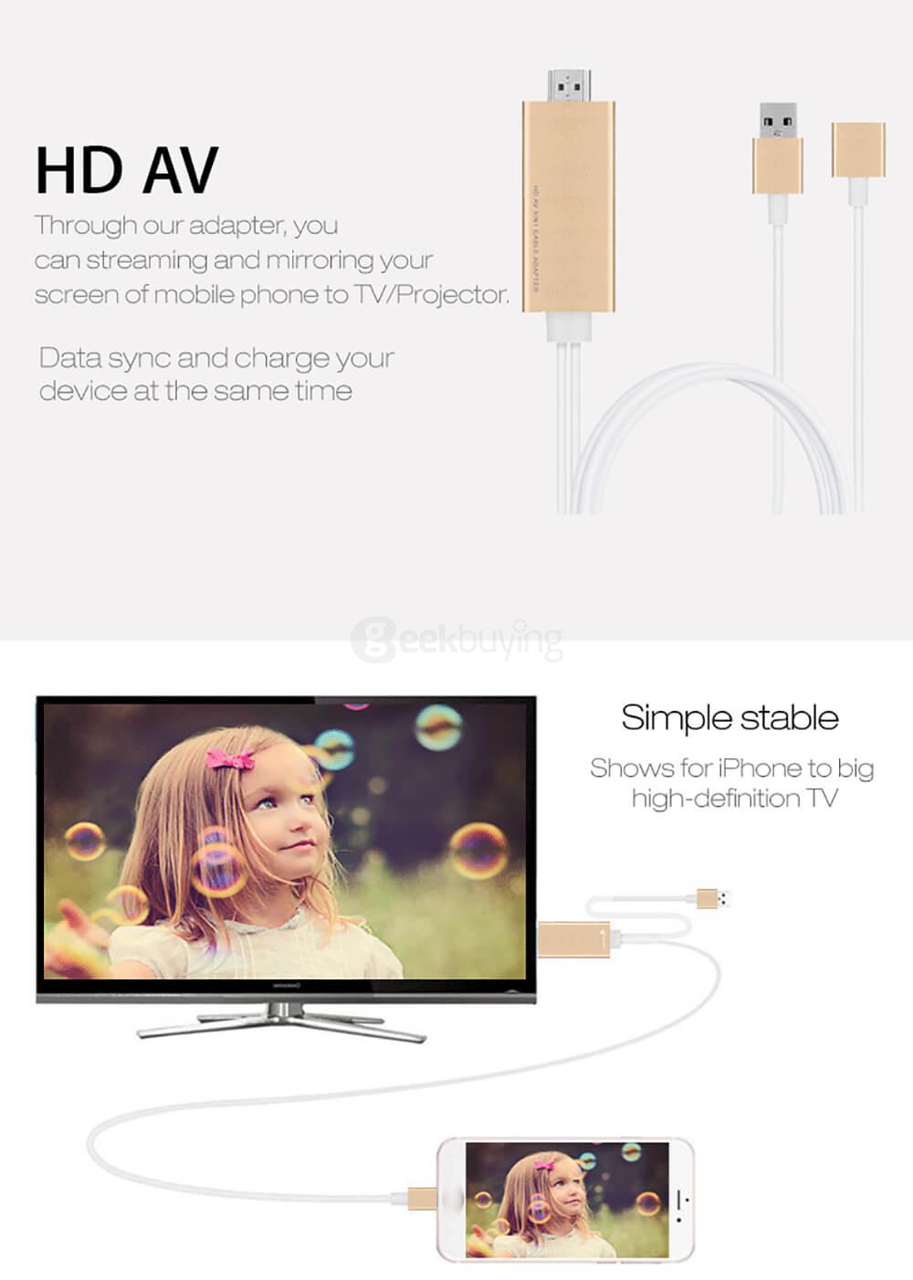 EZcast Cable HDMI Adapter Support Miracast Airplay for iOS Android - Rose Gold