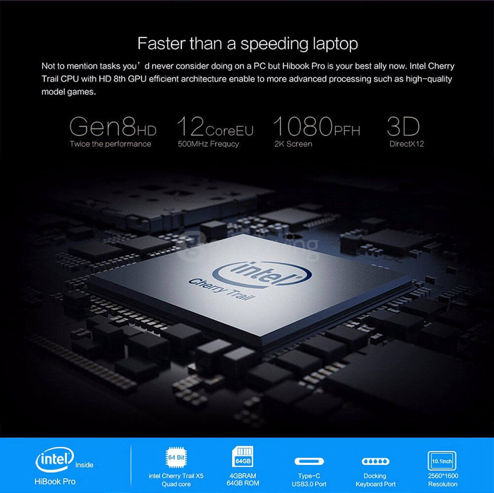 CHUWI HiBook Pro 2in1 Tablet Intel Cherry Trail Z8300 10.1 inch Dual OS Windows 10 + Android 5.1 4GB/64GB Quad Core 1.84GHz 2560*1600 OGS IPS Screen Type-C - Gray