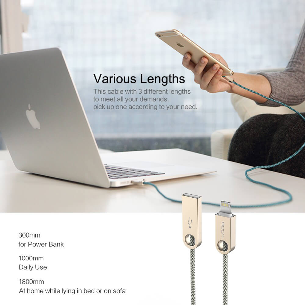ROCK R1 Reversible 8Pin & Micro Combo Cable USB Charging Cable 2 in 1 Connector Data Transfer Cable For Apple / Android - Yellow