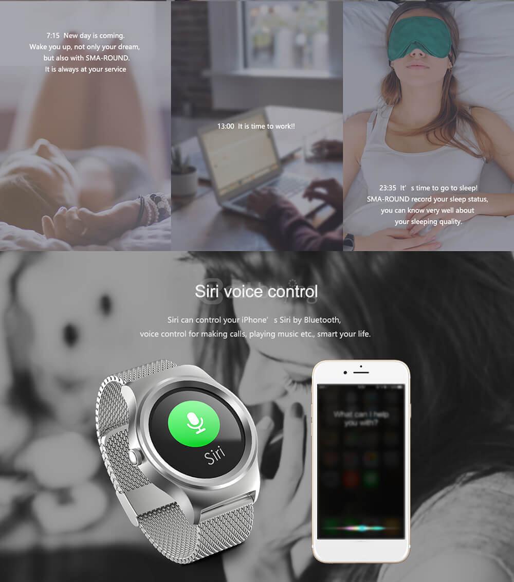 SMA-R Dual Bluetooth Smart Watch MTK2502 Heart Rate Monitor Fitness Tracker / Siri Voice Control / Info Push for Android iOS (Steel Band) - Black