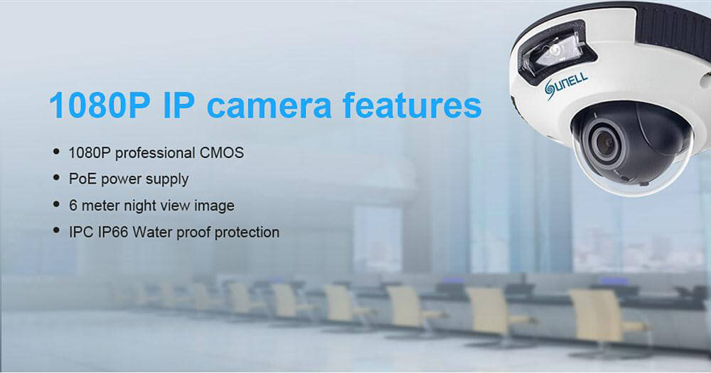 Sunell EA-92491 4CH 1080P Professional IP Camera and NVR Kit Support Mobile Remote Accession IP66 Waterproof