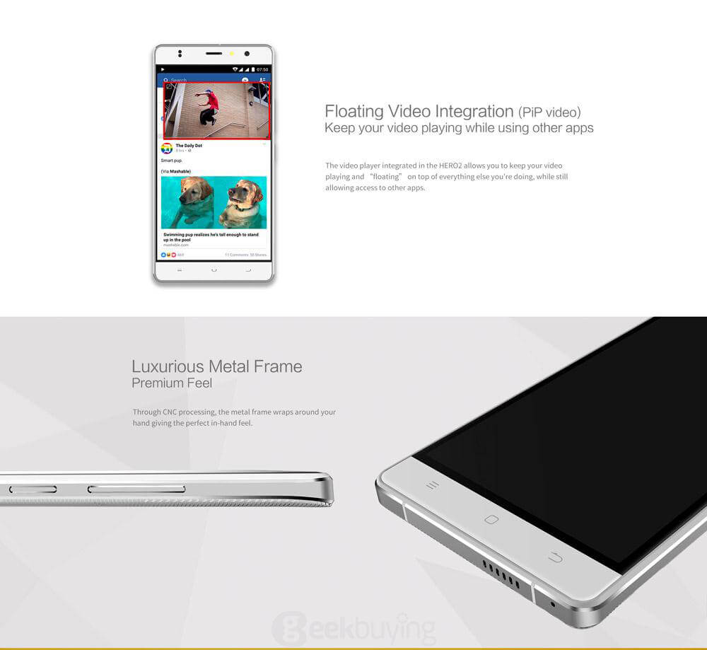 ZOPO HERO 2 5.5inch HD Screen 2.5D Glass 4G LTE Android 6.0 Smartphone MT6737 Quad Core 1.3GHz 1GB RAM 16GB ROM 8.0MP Camera Touch ID - Gold