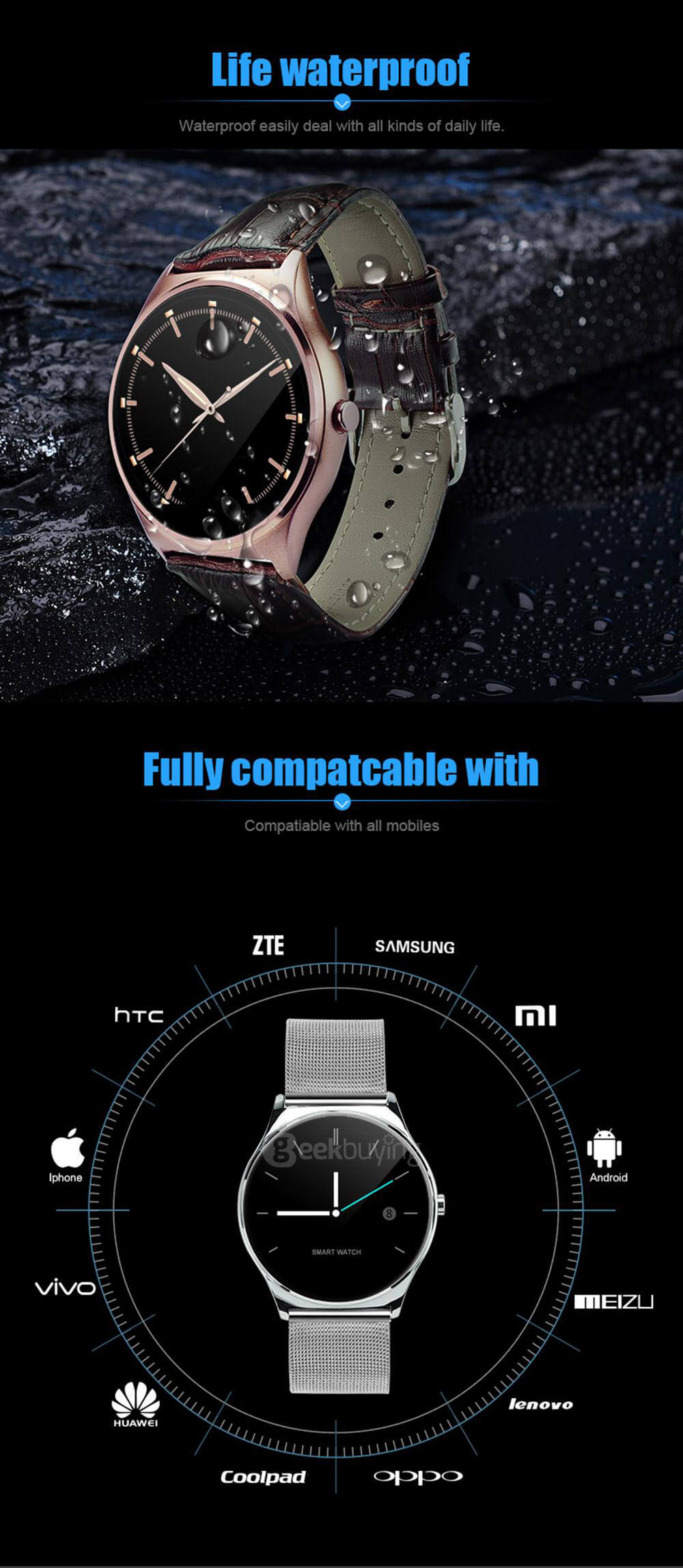 Makibes US03 Dual Bluetooth Smart Watch MTK2502C Heart Rate Monitor Sleep Tracker Remote Camera Music Player Info Push 9.8MM Round Screen For iOS Android - Silver