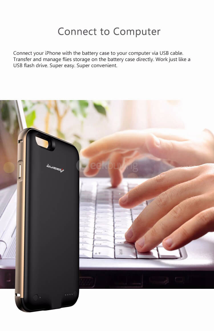 K609A 2300mAh Cover Design Power Bank with 64GB Extended Memory WiFi Connection APP Function for iPhone 6 - Black