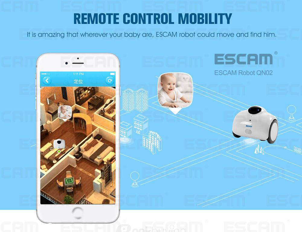 ESCAM Robot QN02 720P WiFi Mobile Camera Touch Interactive Move Laugh Automatically Charge Support Remote Video - Yellow