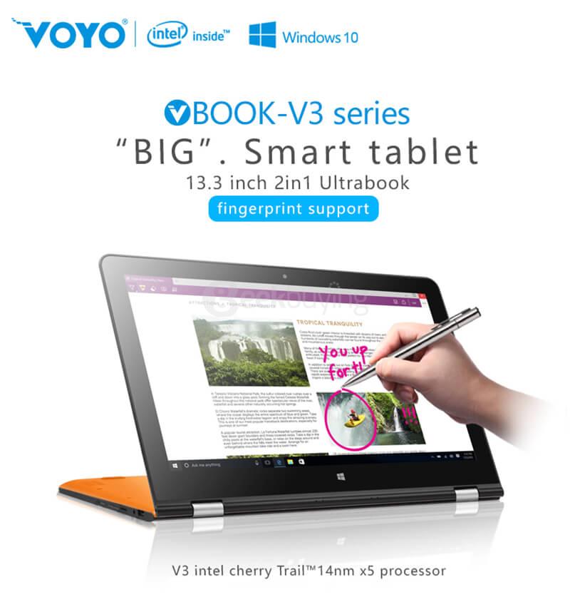 Voyo VBook V3 Fingerprint Version Ultrabook 13.3 inch Windows 10 4GB/64GB Intel Cherry Trail Z8300 Quad 1.84GHz IPS 1920*1080 (With Keyboard and Stylus) - Orange