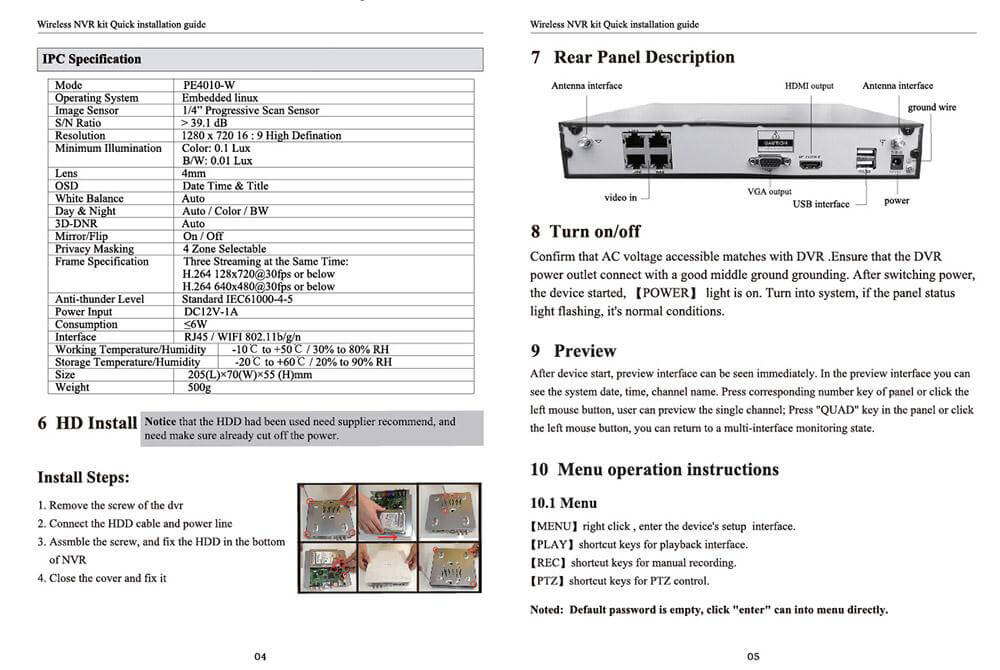 IPC-W4721 NVR WiFi 4CH HDMI 720P HD Wireless Cameras 100W Resolution IP66 Waterproof Camera Kit