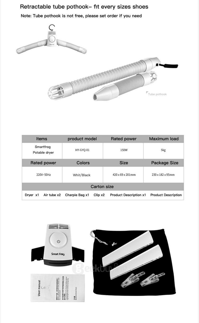 Smart Frog HY-GYQ-01A Electric Clothes Dryer Hanger Clothes Dryer Shoes Dryer - White