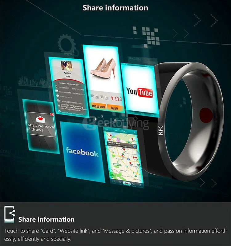 Jakcom R3 Smart Magic Ring App Enabled NFC Technology Health Module Waterproof Dust-proof Fall-proof For Android iOS Smartphones Size 11 - Black