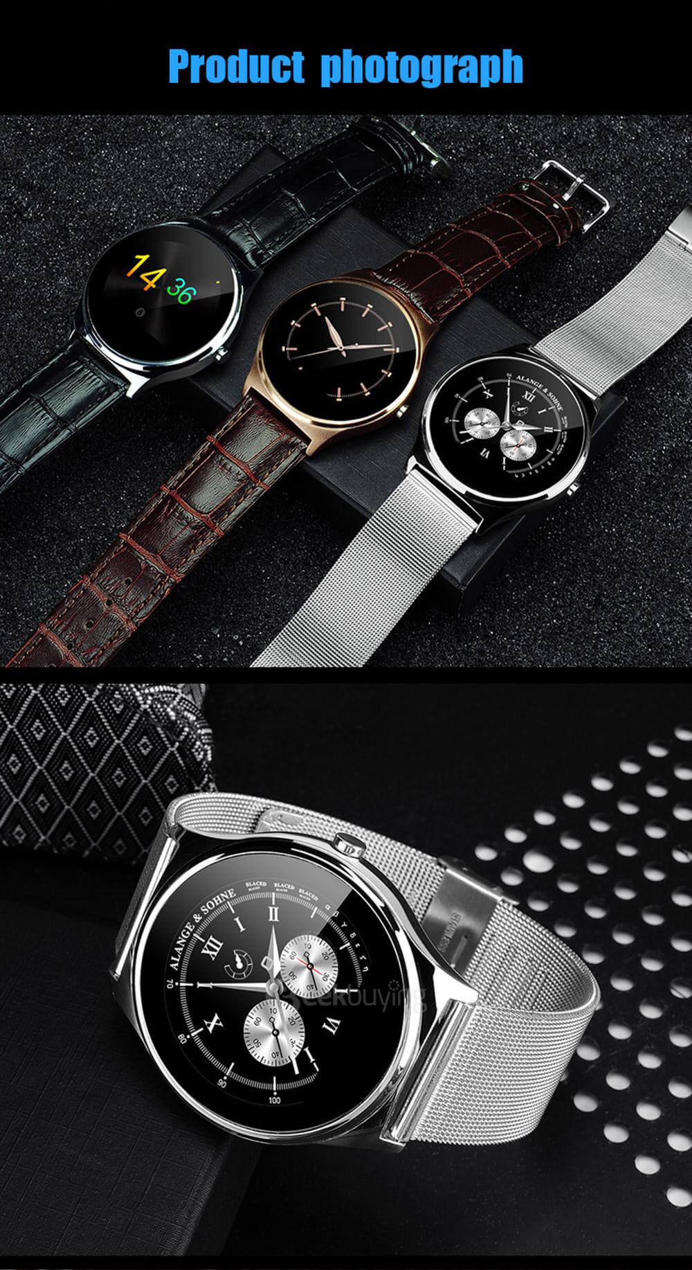 Makibes US03 Dual Bluetooth Smart Watch MTK2502C Heart Rate Monitor Sleep Tracker Remote Camera Music Player Info Push 9.8MM Round Screen For iOS Android - Brown