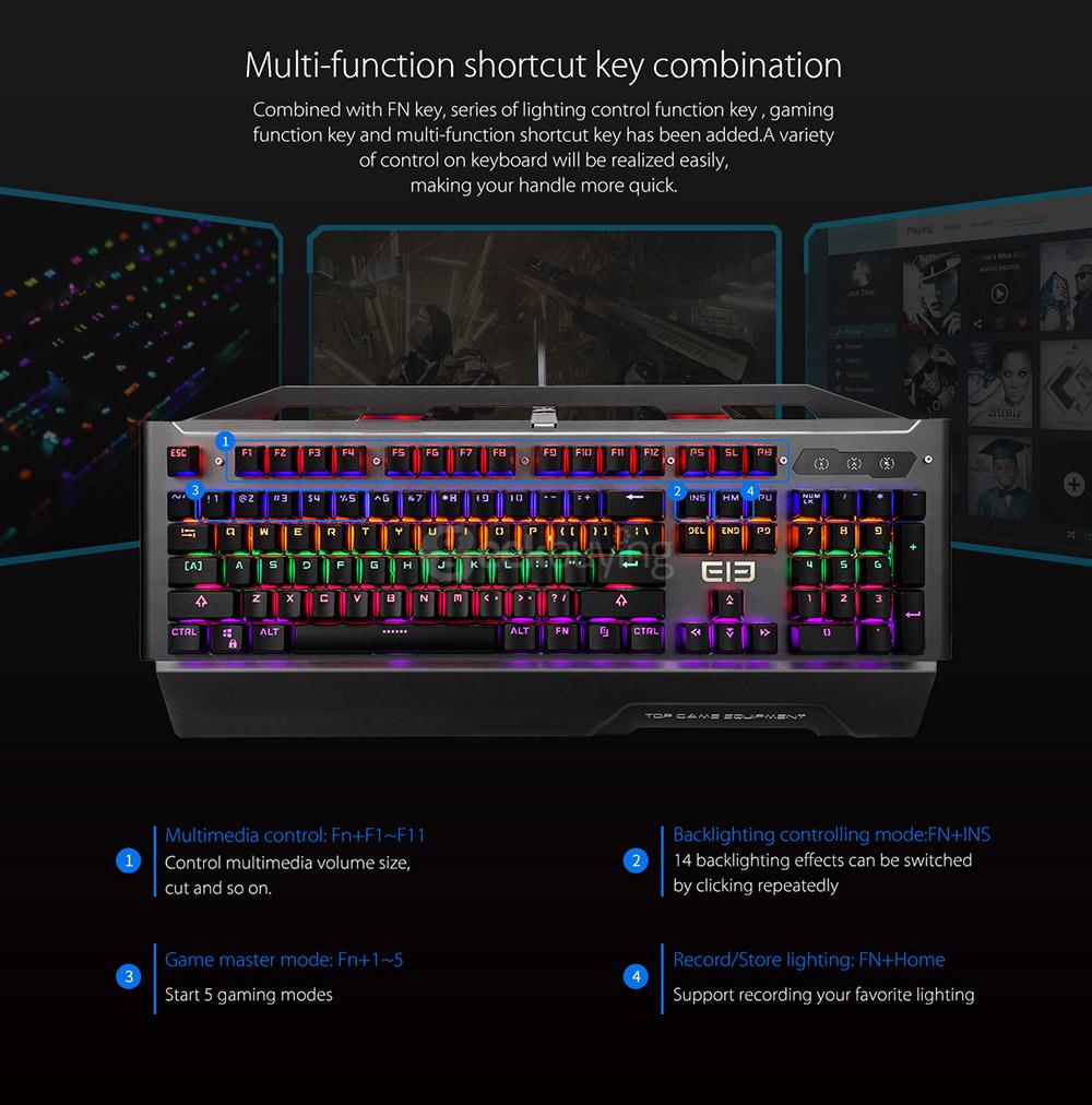 Elephone EleEnter Game2 Professional Mechanical Gaming Keyboard USB Wired 104 Keys Colorful RGB LED Backlit for Computer Laptop PC - Black (US Standard)