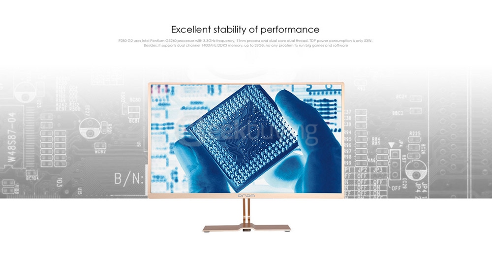 Onda P280 G2 Desktop PC 23.8 inch DOS Intel Pentium G3260 Dual Core 3.3GHz 4GB RAM 120GB SSD IPS 1920*1080 - Gold