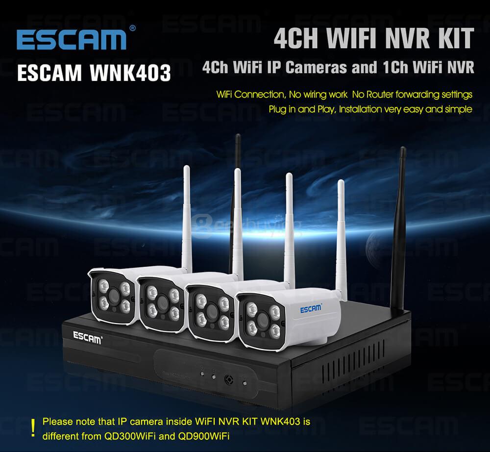 ESCAM WNK403 4CH WiFi IP Cameras and 1CH WiFi NVR 720P Wireless NVR Kit