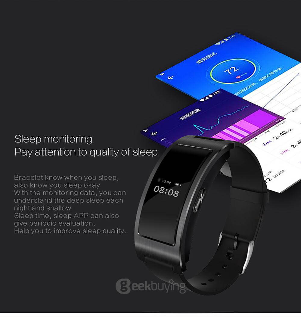 CK11 Bluetooth 4.0 Smart Bracelet Heart Rate / Blood Oxygen Monitor Sleep Tracker Drink Reminder Call Reminder Anti-lost for iOS Android - Black