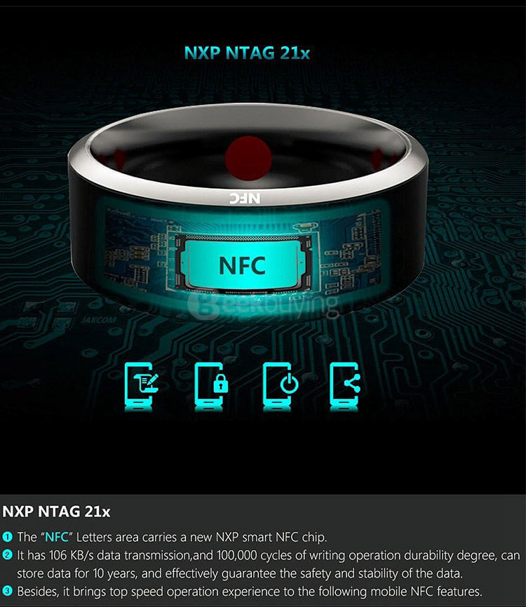 Jakcom R3 Smart Magic Ring App Enabled NFC Technology Health Module Waterproof Dust-proof Fall-proof For Android iOS Smartphones Size 11 - Black