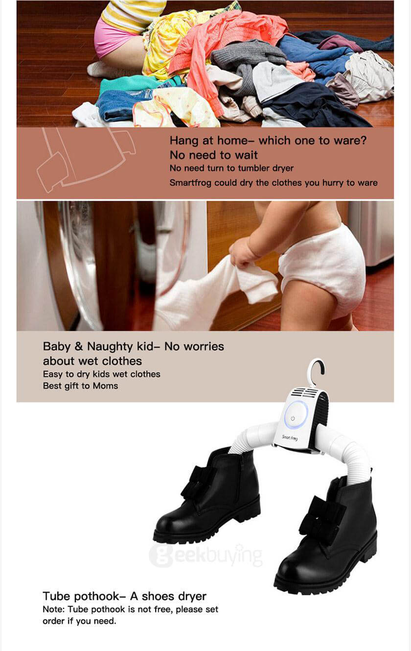 Smart Frog HY-GYQ-01A Electric Clothes Dryer Hanger Clothes Dryer Shoes Dryer - White