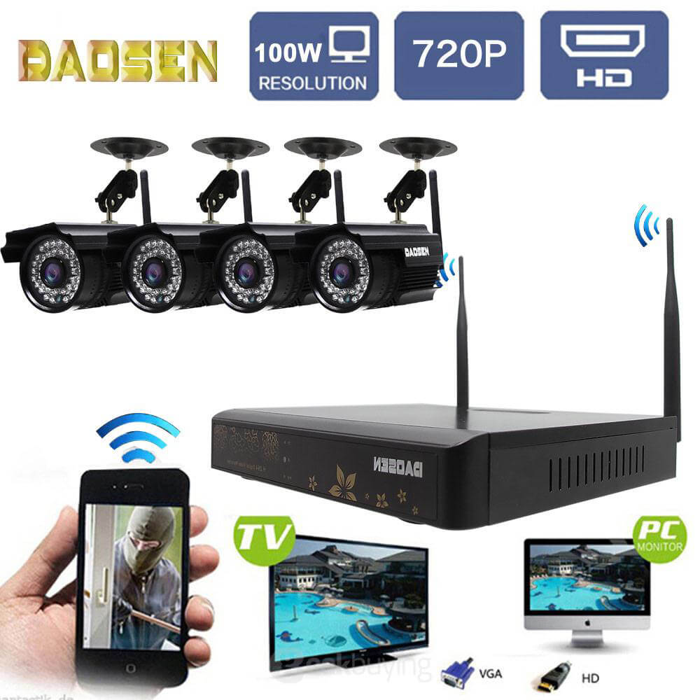 IPC-W4721 NVR WiFi 4CH HDMI 720P HD Wireless Cameras 100W Resolution IP66 Waterproof Camera Kit
