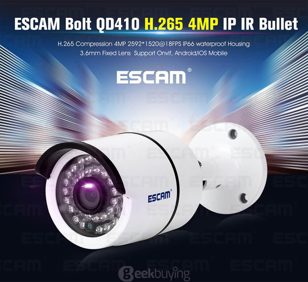 Escam Bolt QD410 H.265 4MP IP IR Bullet Camera IP66 Waterproof 3.6mm Fixed Lens Support OnVIF