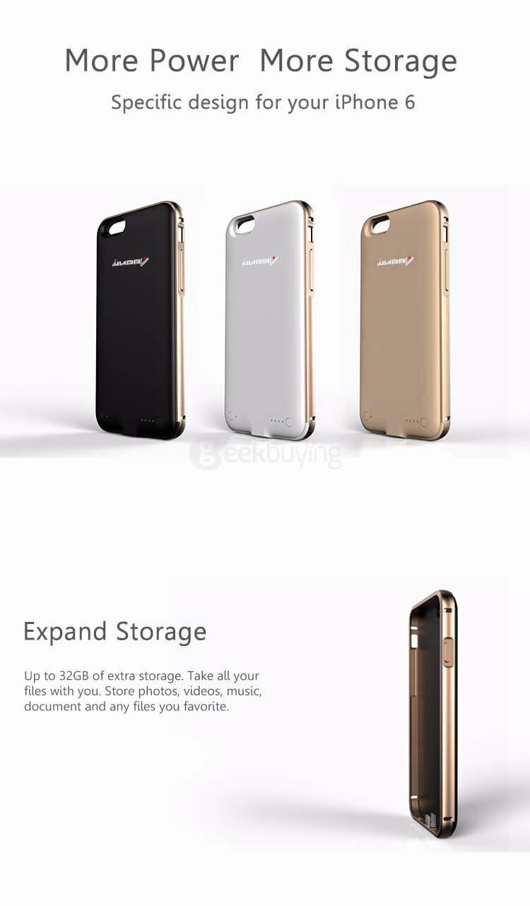 K609A 2300mAh Cover Design Power Bank with 64GB Extended Memory WiFi Connection APP Function for iPhone 6 - Black