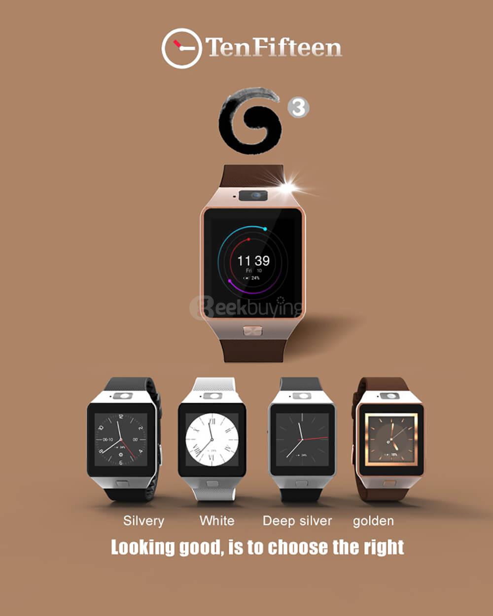 TenFifteen QW09 3G Smart Watch Phone Android 4.4 1.54 inch MTK6572 Dual Core 1.2GHz 512MB/4GB 5.0MP Camera Bluetooth 4.0 WiFi - Black