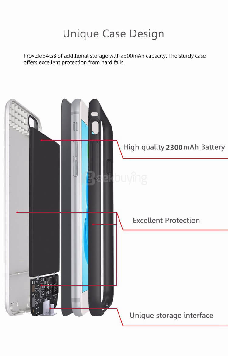 K609A 2300mAh Cover Design Power Bank with 64GB Extended Memory WiFi Connection APP Function for iPhone 6 - Black