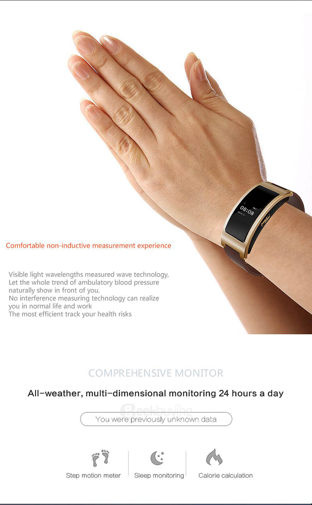 CK11 Bluetooth 4.0 Smart Bracelet Heart Rate / Blood Oxygen Monitor Sleep Tracker Drink Reminder Call Reminder Anti-lost for iOS Android - Black