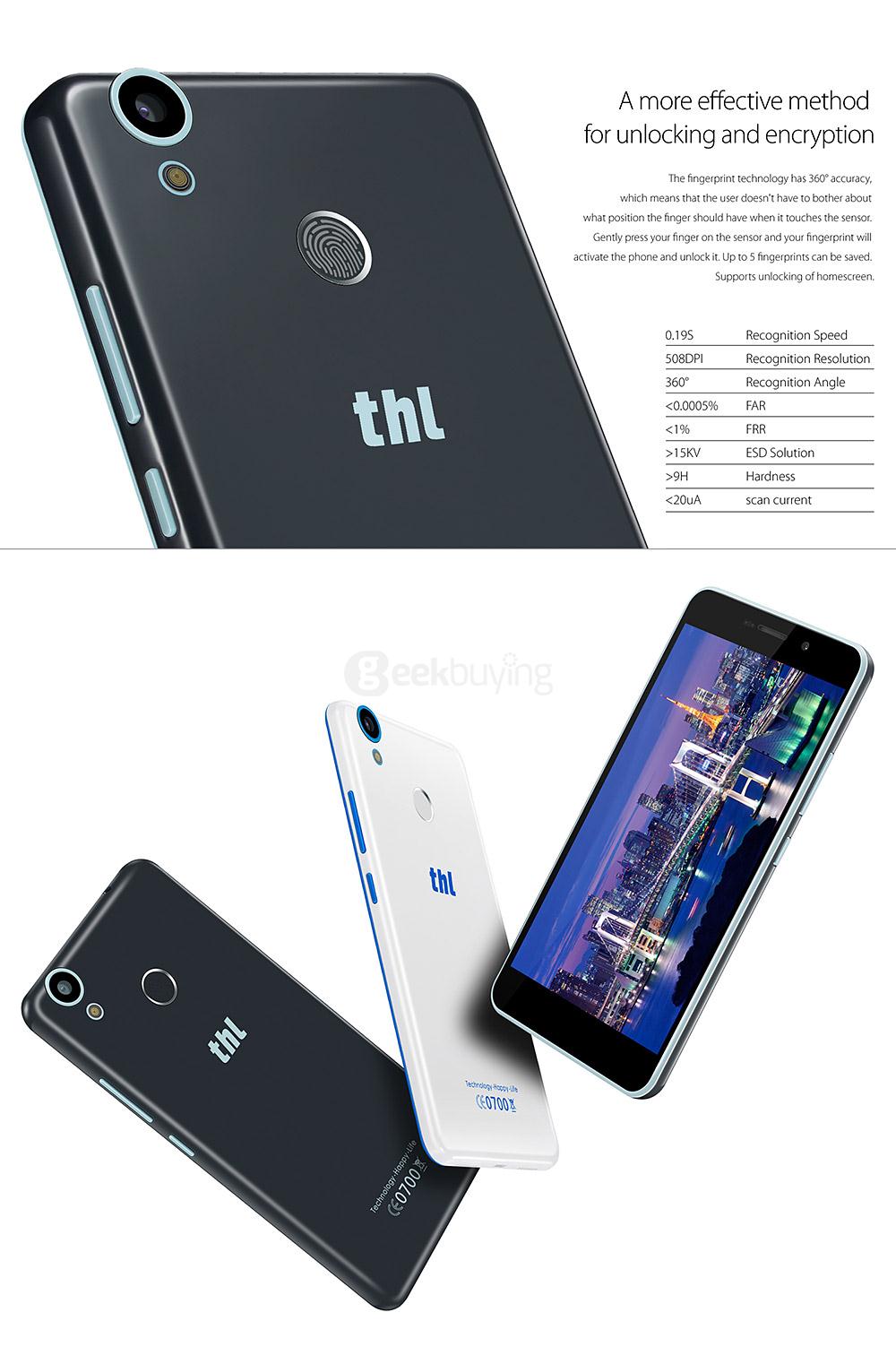 THL T9 5.5inch HD Screen Android 6.0 4G LTE MT6737 Quad Core Smartphone 1GB RAM 8GB ROM 13.0MP Camera Touch ID 3000mAh WIFI GPS - White