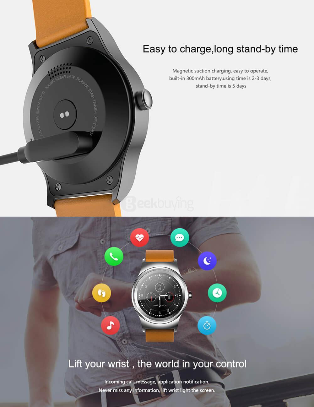 SMA-R Dual Bluetooth Smart Watch MTK2502 Heart Rate Monitor Fitness Tracker / Siri Voice Control / Info Push for Android iOS (Leather Band) - Brown