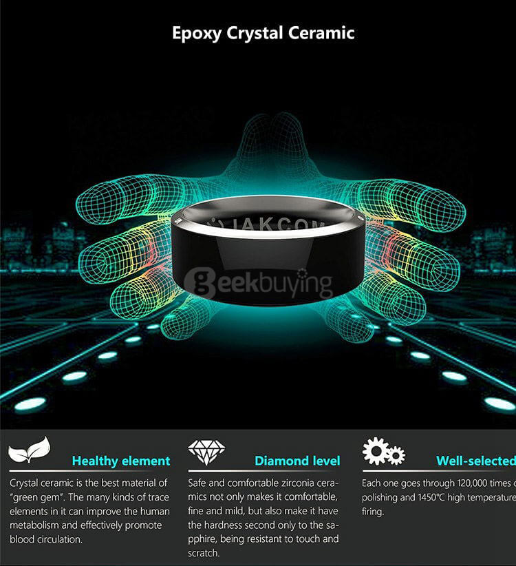 Jakcom R3 Smart Magic Ring App Enabled NFC Technology Health Module Waterproof Dust-proof Fall-proof For Android iOS Smartphones Size 7 - Black