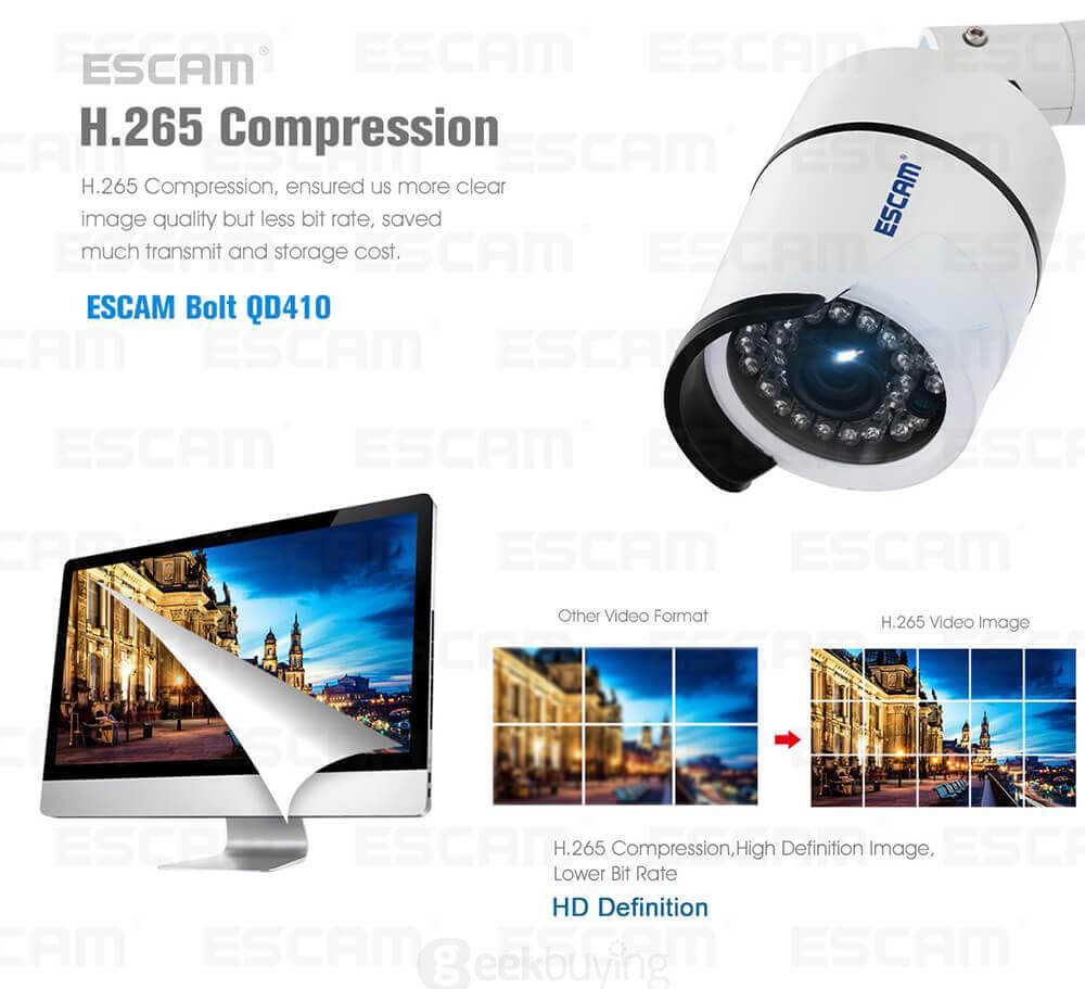 Escam Bolt QD410 H.265 4MP IP IR Bullet Camera IP66 Waterproof 3.6mm Fixed Lens Support OnVIF