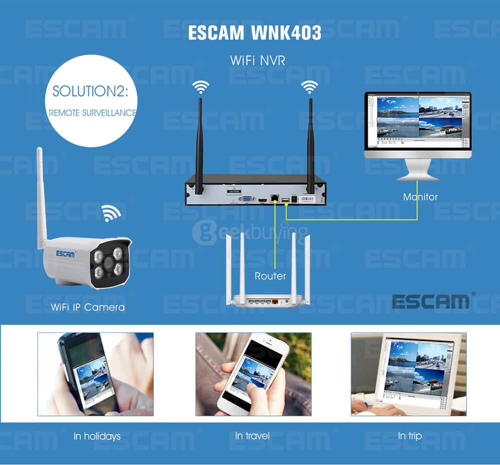 ESCAM WNK403 4CH WiFi IP Cameras and 1CH WiFi NVR 720P Wireless NVR Kit
