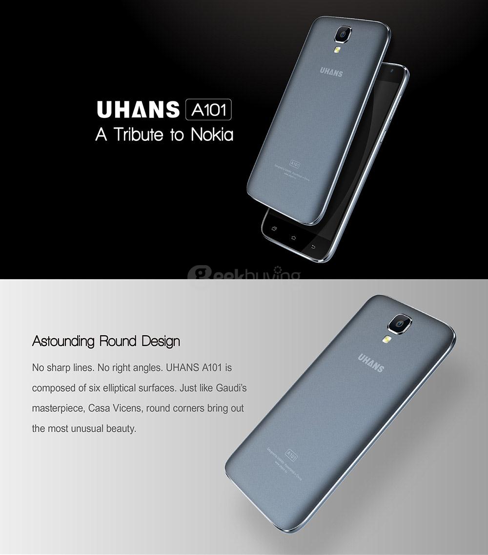 UHANS A101 5.0inch HD Android 6.0 4G LTE MT6737 Quad Core Smartphone 1GB RAM 8GB ROM 5.0MP 8.0MP Cameras WIFI GPS - Black