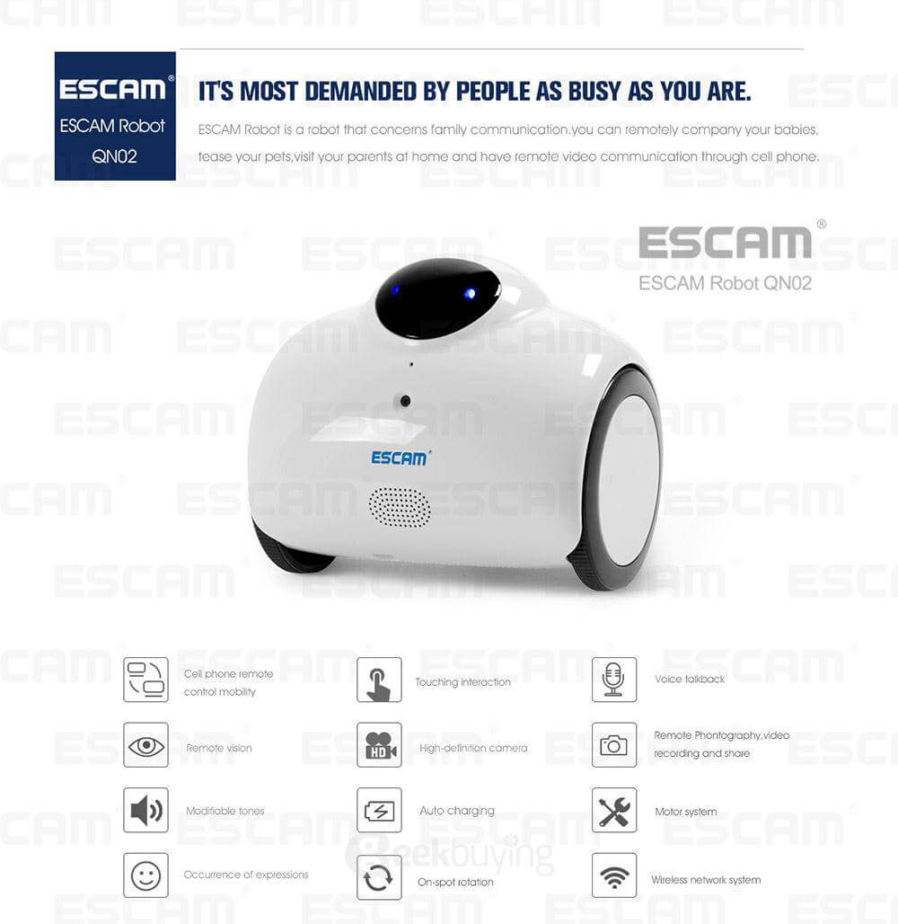 ESCAM Robot QN02 720P WiFi Mobile Camera Touch Interactive Move Laugh Automatically Charge Support Remote Video - Yellow