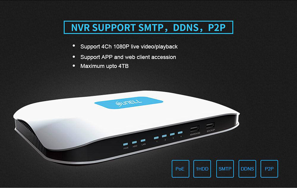 Sunell EA-92491 4CH 1080P Professional IP Camera and NVR Kit Support Mobile Remote Accession IP66 Waterproof