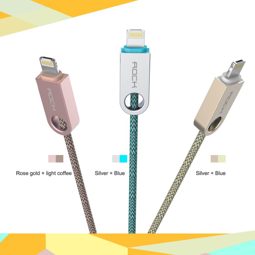ROCK R1 Reversible 8Pin & Micro Combo Cable USB Charging Cable 2 in 1 Connector Data Transfer Cable For Apple / Android - Yellow