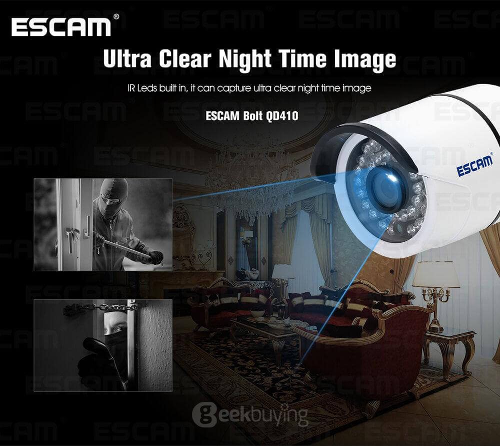 Escam Bolt QD410 H.265 4MP IP IR Bullet Camera IP66 Waterproof 3.6mm Fixed Lens Support OnVIF
