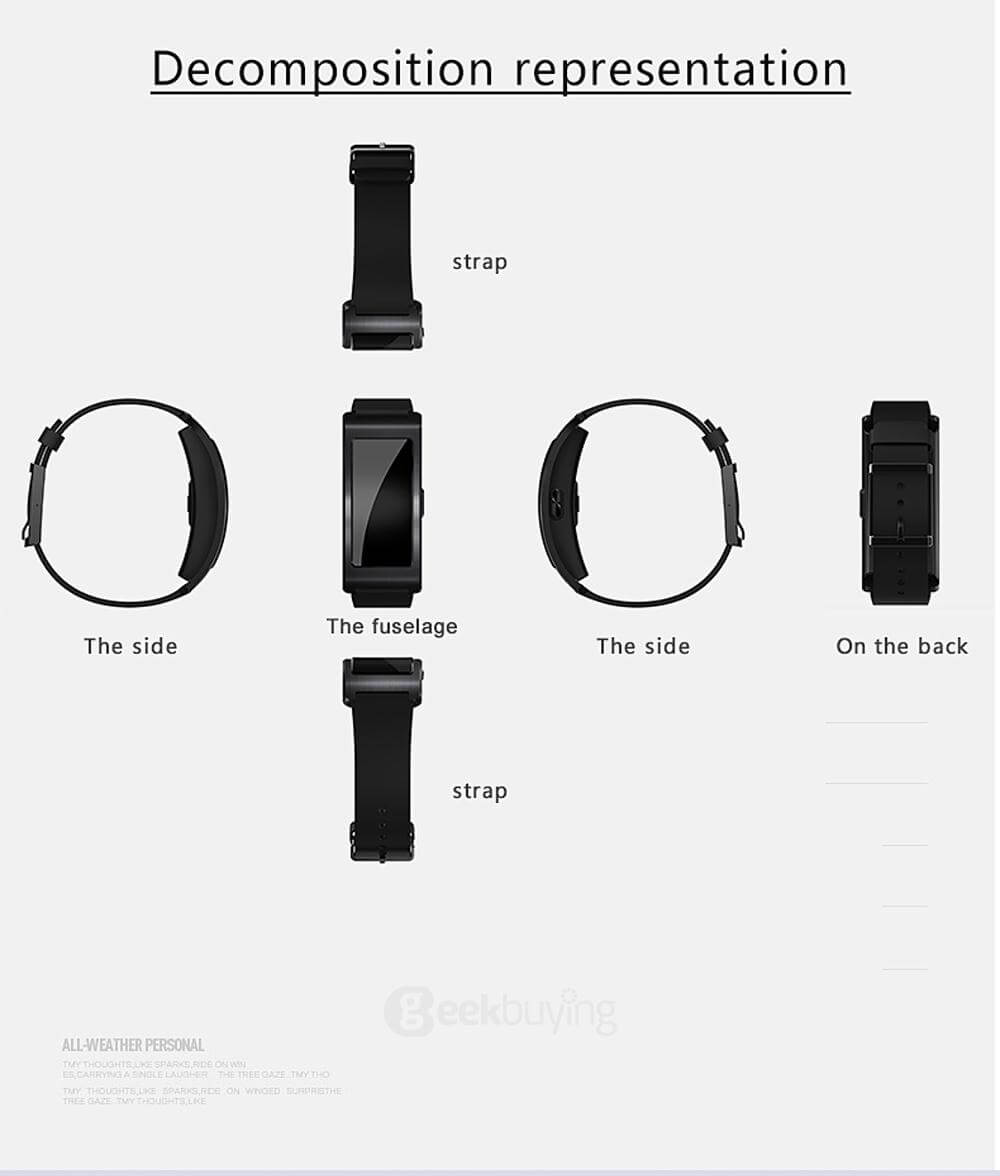 CK11 Bluetooth 4.0 Smart Bracelet Heart Rate / Blood Oxygen Monitor Sleep Tracker Drink Reminder Call Reminder Anti-lost for iOS Android - Black