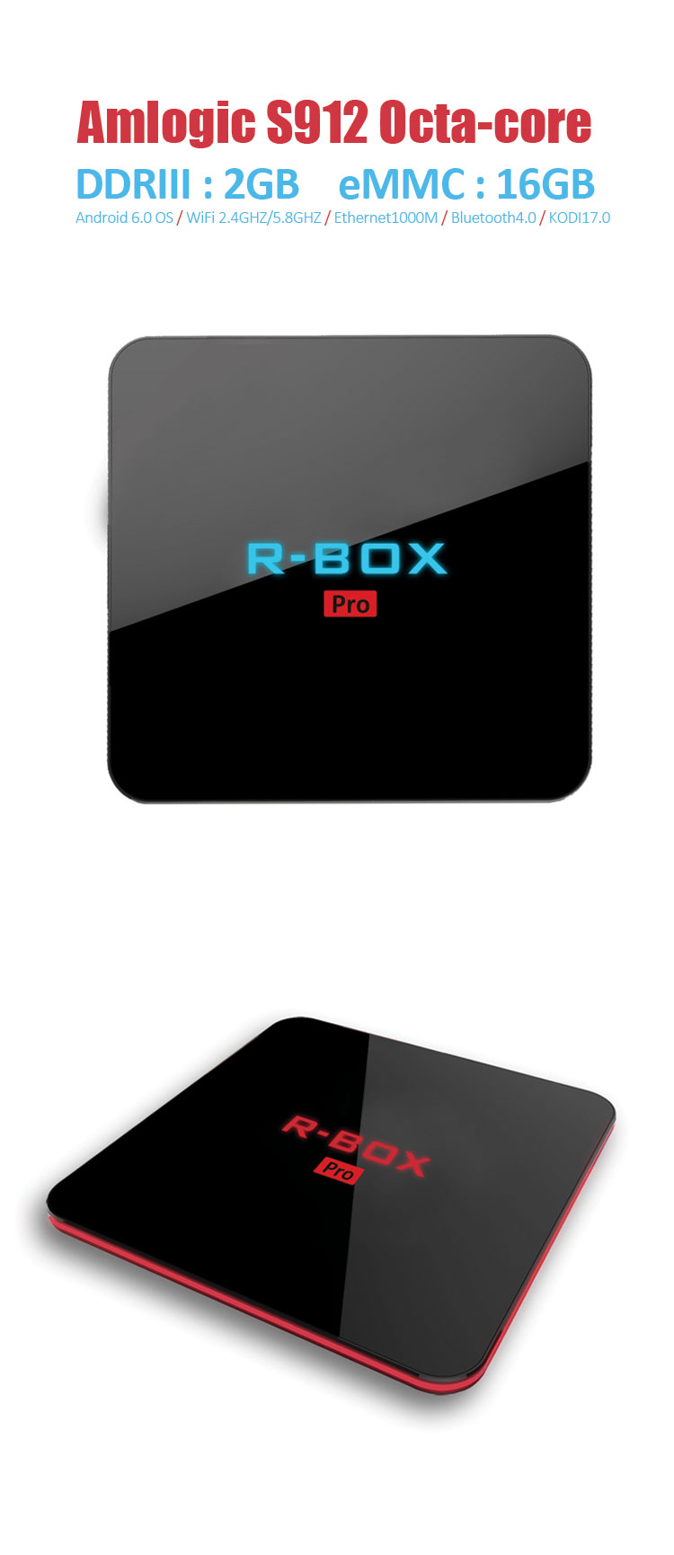 R-BOX Pro Amlogic S912 Octa Core 2G/16G Android 6.0 Marshmallow 4K 60FPS TV BOX 2.4G+5G WIFI Bluetooth 1000M LAN DLNA Miracast