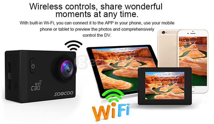 Original SOOCOO C30 WiFi 170 Degree 4K Ultra HD Action Camera Novatek 96660 Sprots Camera - Black