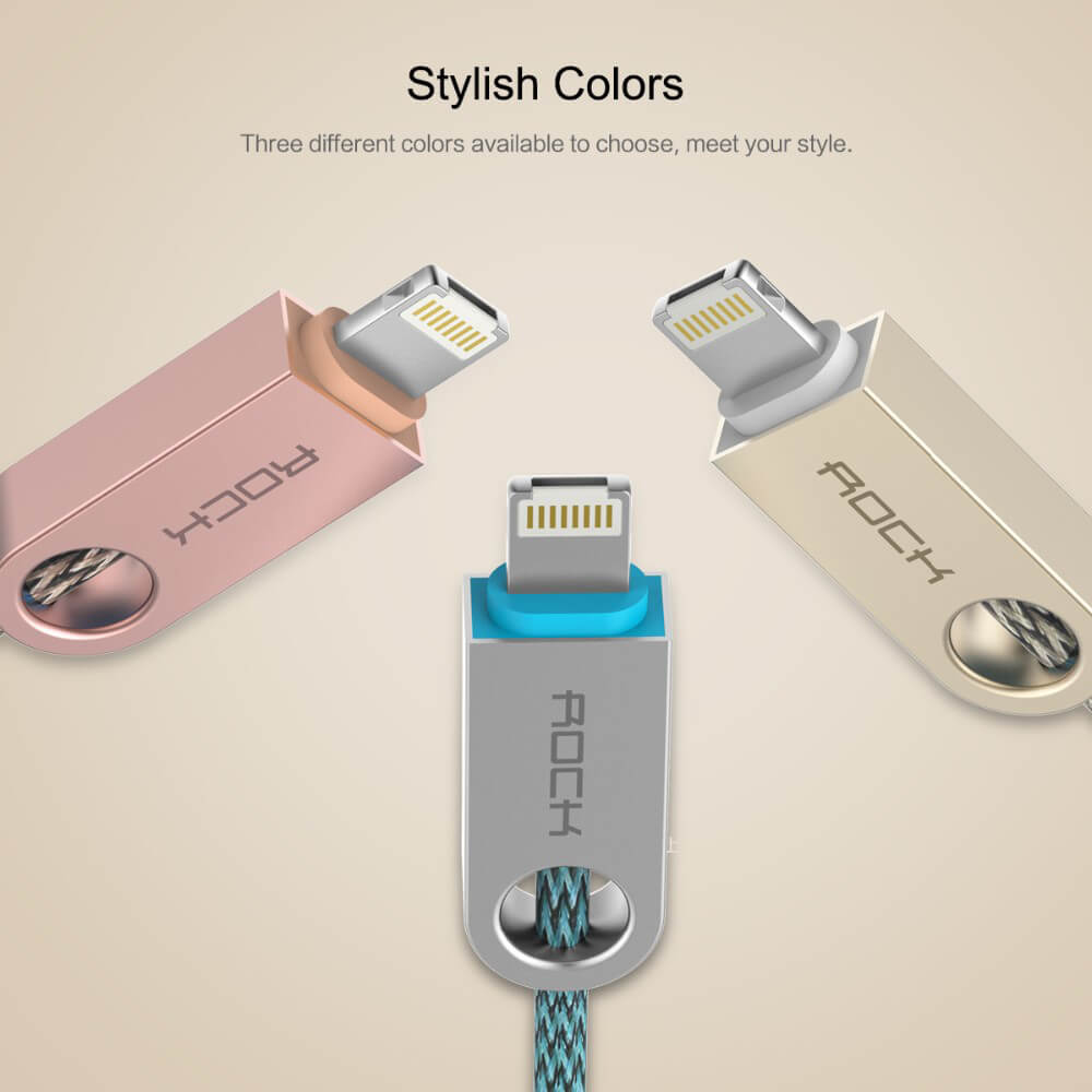 ROCK R1 Reversible 8Pin & Micro Combo Cable USB Charging Cable 2 in 1 Connector Data Transfer Cable For Apple / Android - Yellow
