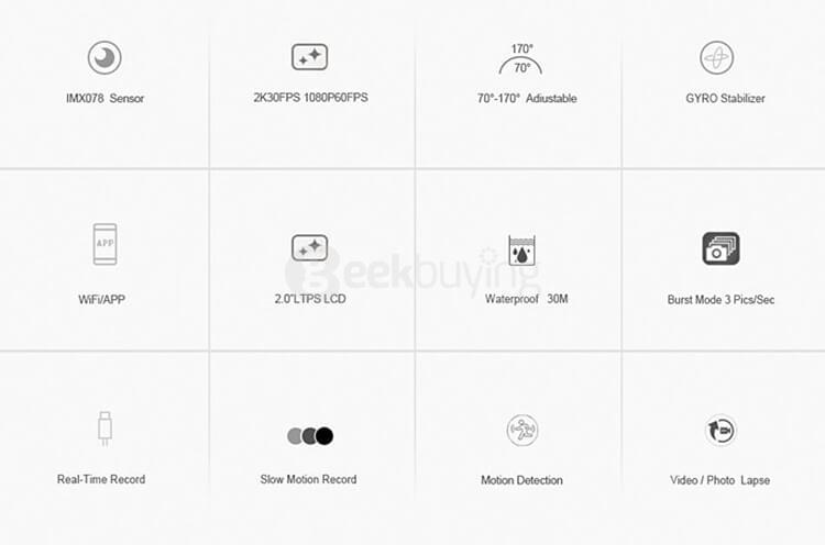 Original SOOCOO C30 WiFi 170 Degree 4K Ultra HD Action Camera Novatek 96660 Sprots Camera - Black